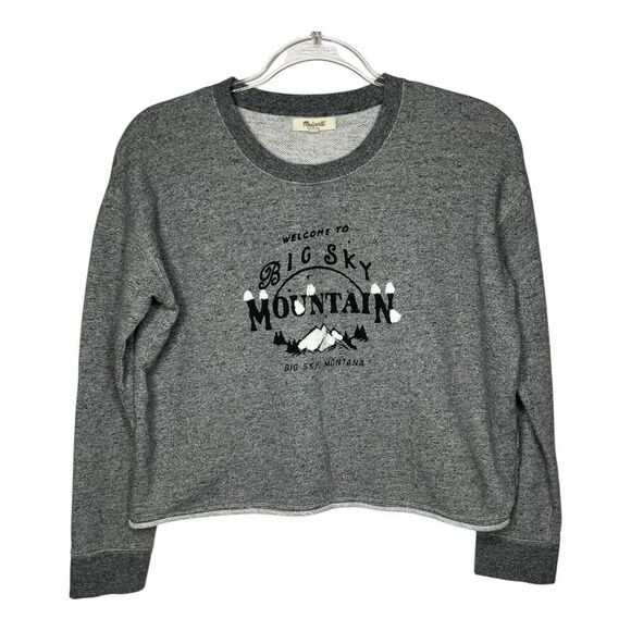 Madewell Sweatshirt Womens Small Cut Off Big Sky Mountain Gray Crew Neck Boho - Picture 1 of 12